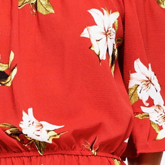 NWT Red Floral Off-the-Shoulder Romper - Picture 7 of 8